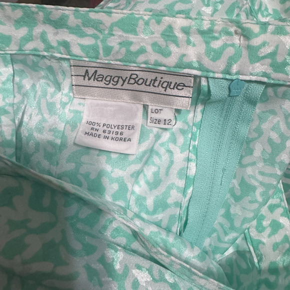 Vintage Maggy Boutique Skirt Set sz 12 Green White Satin 80s Pleated Tiered Midi - Picture 9 of 9